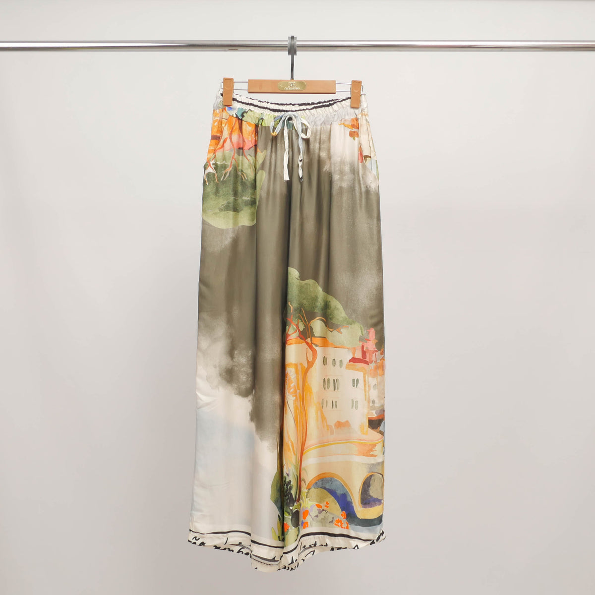 Wide leg landscape print viscose and silk trousers kd6637vs 22