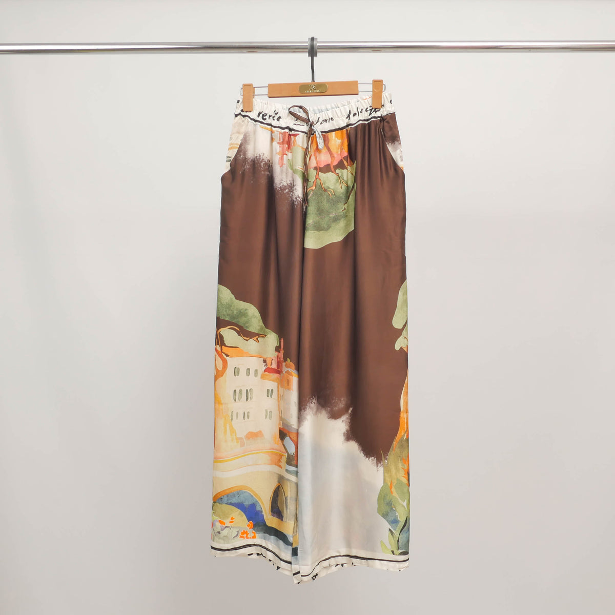 Wide leg landscape print viscose and silk trousers kd6637vs 22