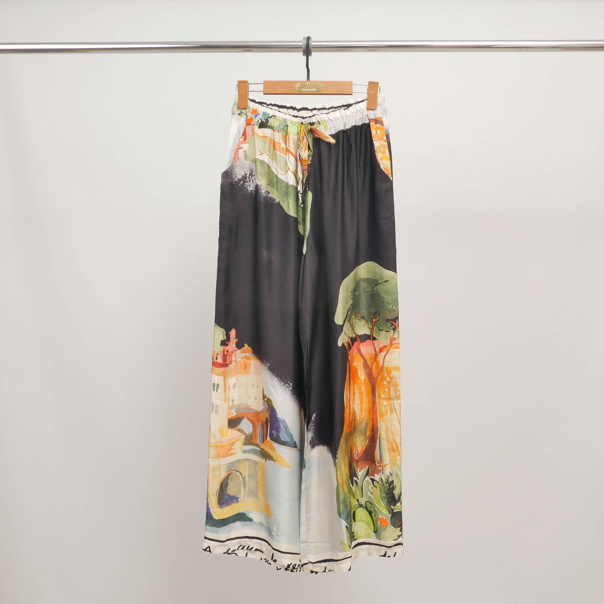 Wide leg landscape print viscose and silk trousers kd6637vs 22