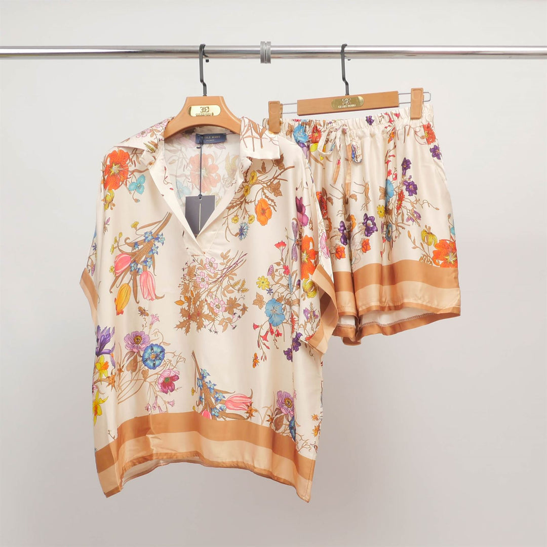 Floral print silk-viscose flowy shorts KD8320VS-6