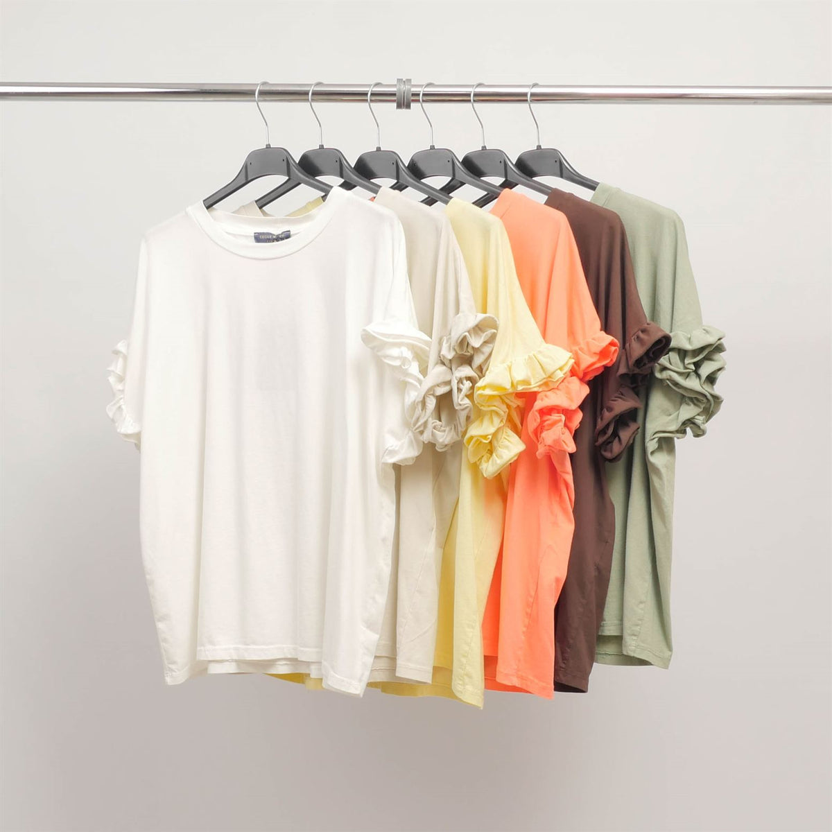 Stretch cotton t shirt with ruffled sleeves cm54449