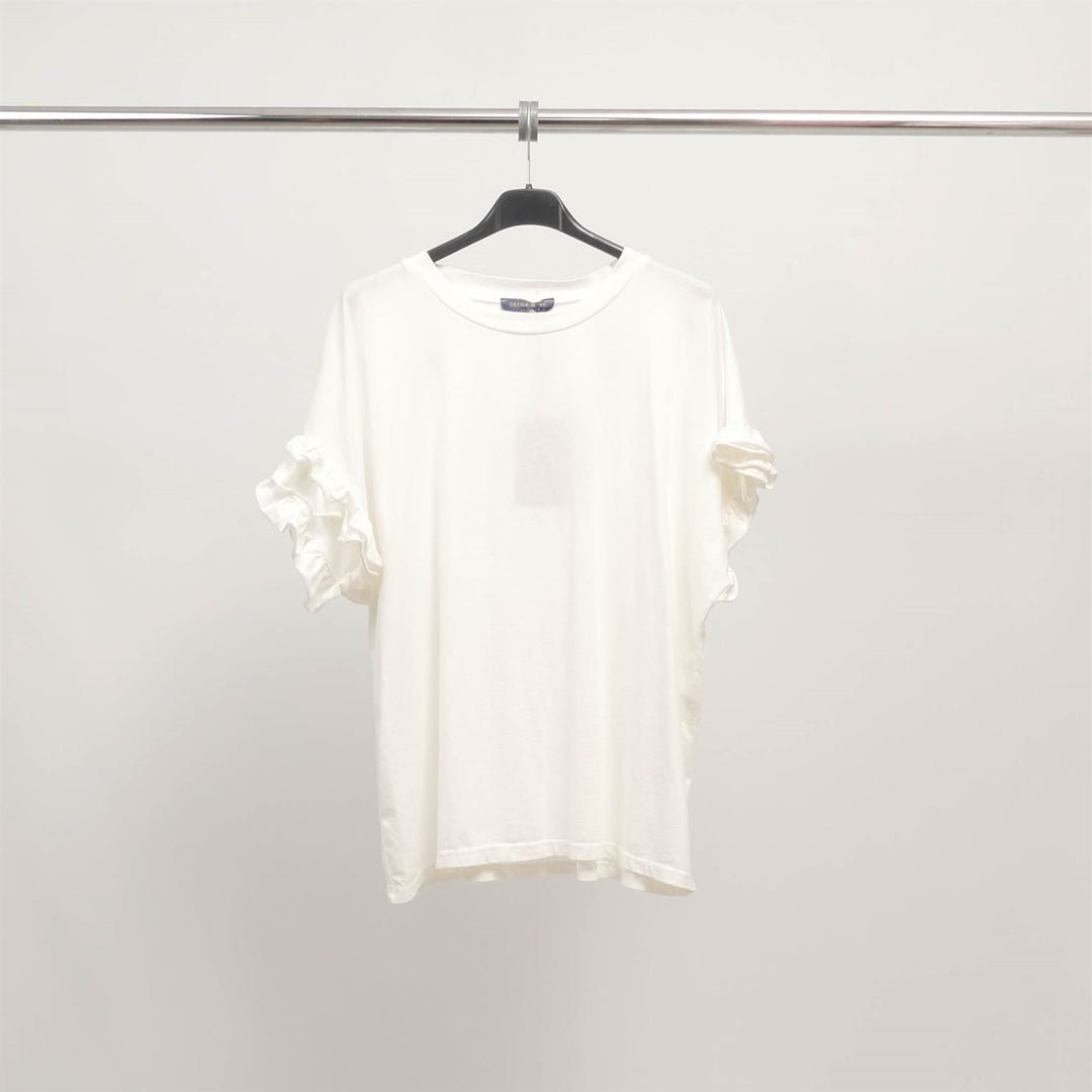 Stretch cotton T-shirt with ruffled sleeves CM54449