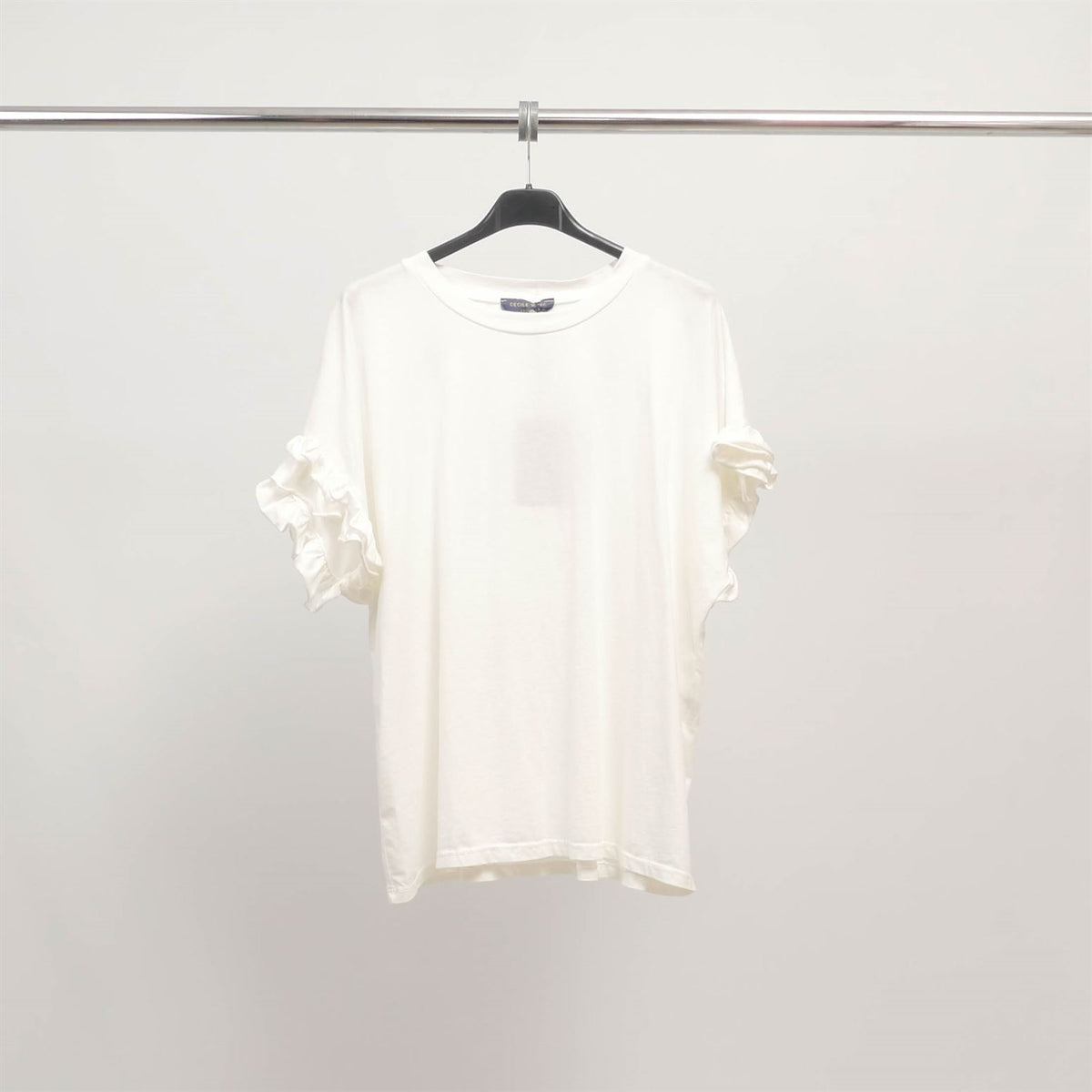 Stretch cotton t shirt with ruffled sleeves cm54449