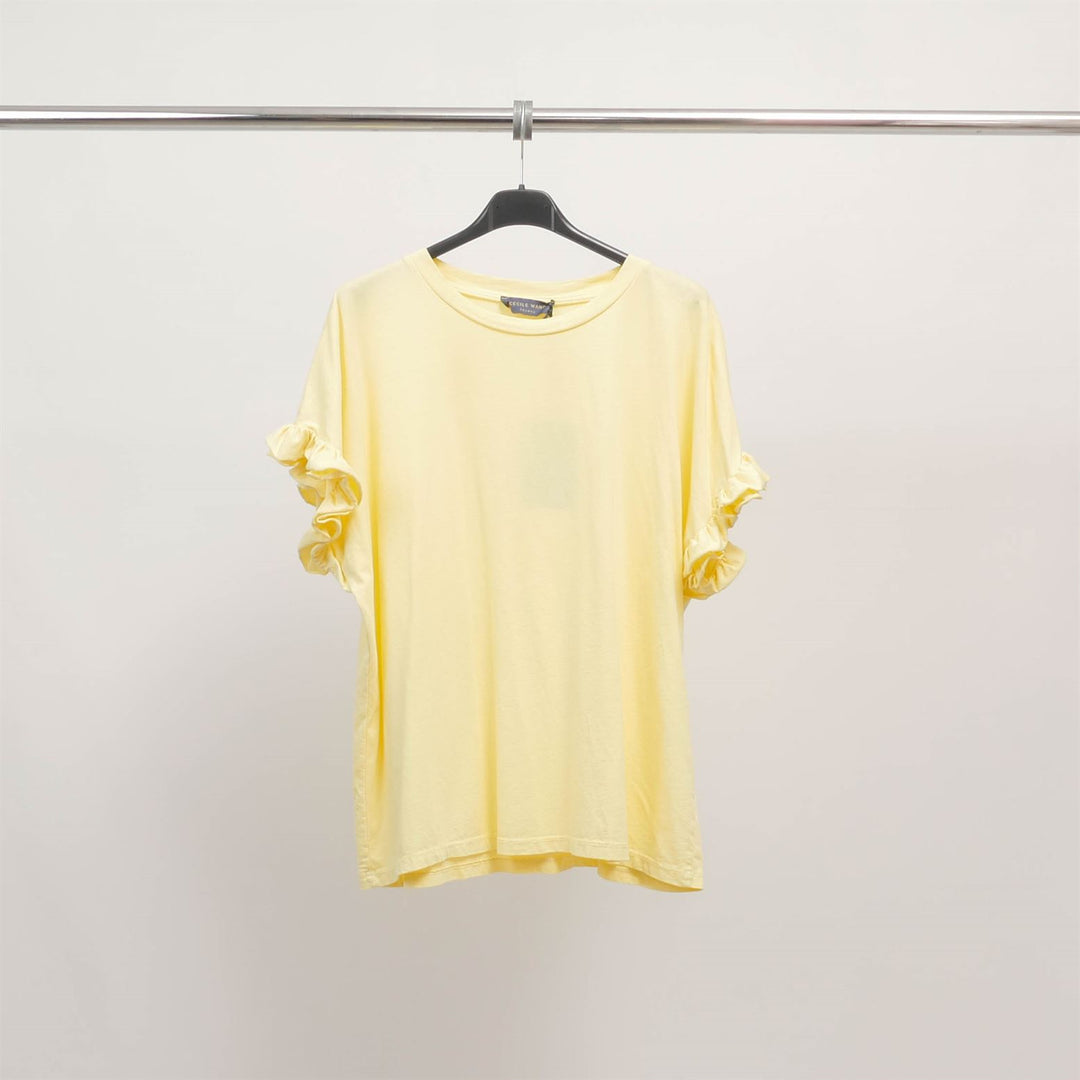 Stretch cotton T-shirt with ruffled sleeves CM54449