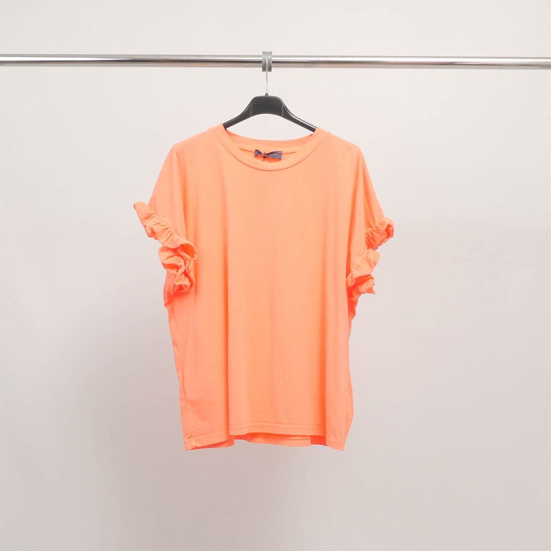 Stretch cotton T-shirt with ruffled sleeves CM54449