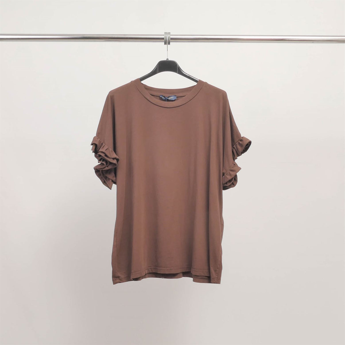 Stretch cotton t shirt with ruffled sleeves cm54449