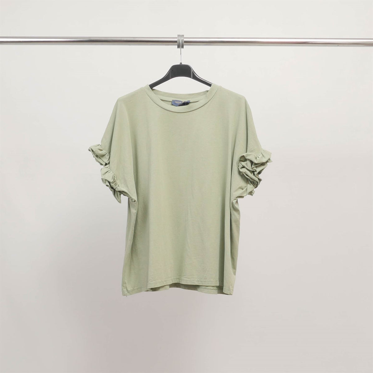 Stretch cotton t shirt with ruffled sleeves cm54449