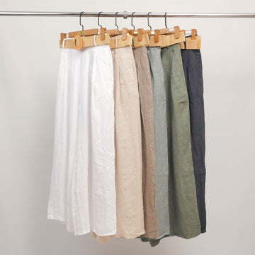 Pantalon large en lin avec ceinture tressée YX23097