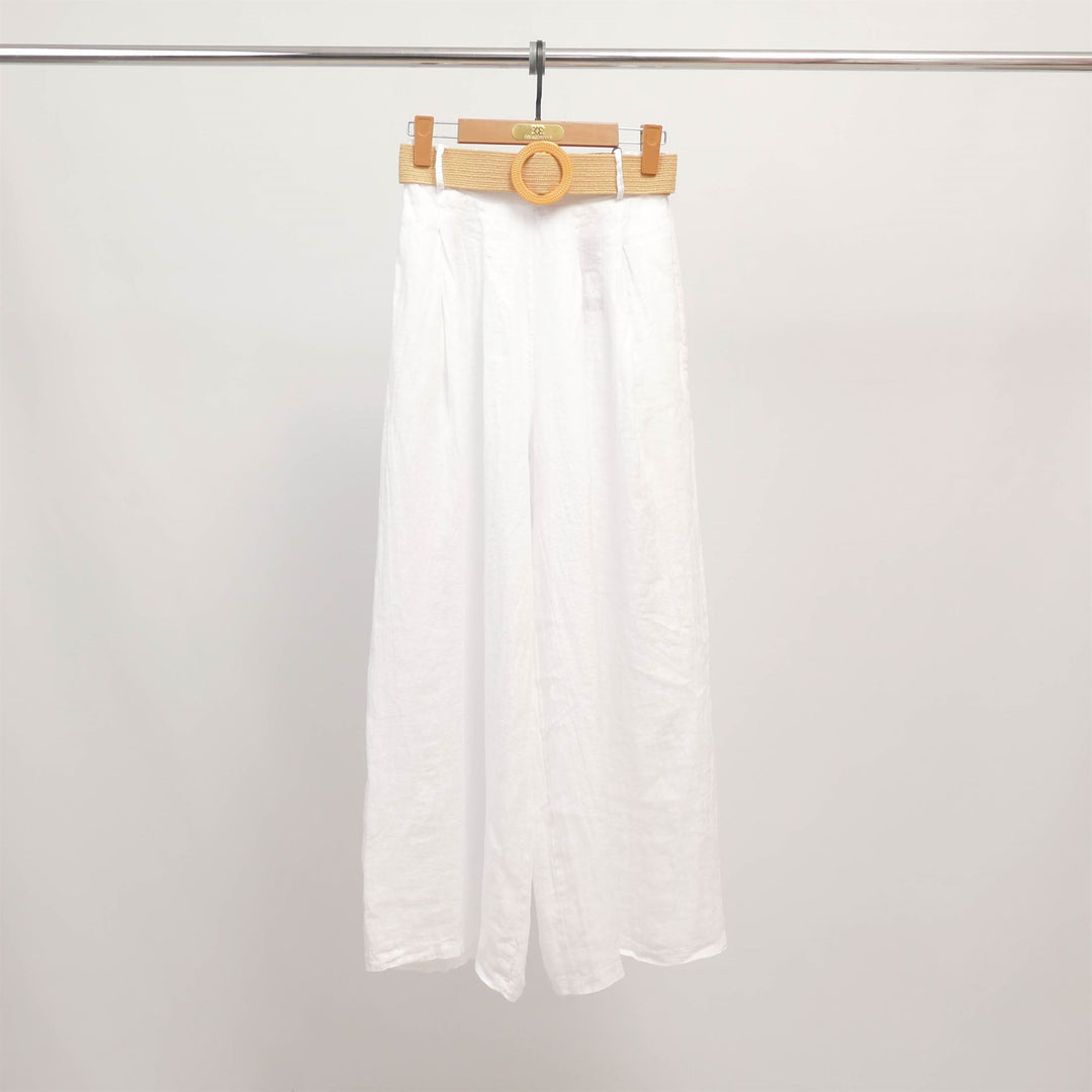 Wide-leg linen trousers with braided belt YX23097