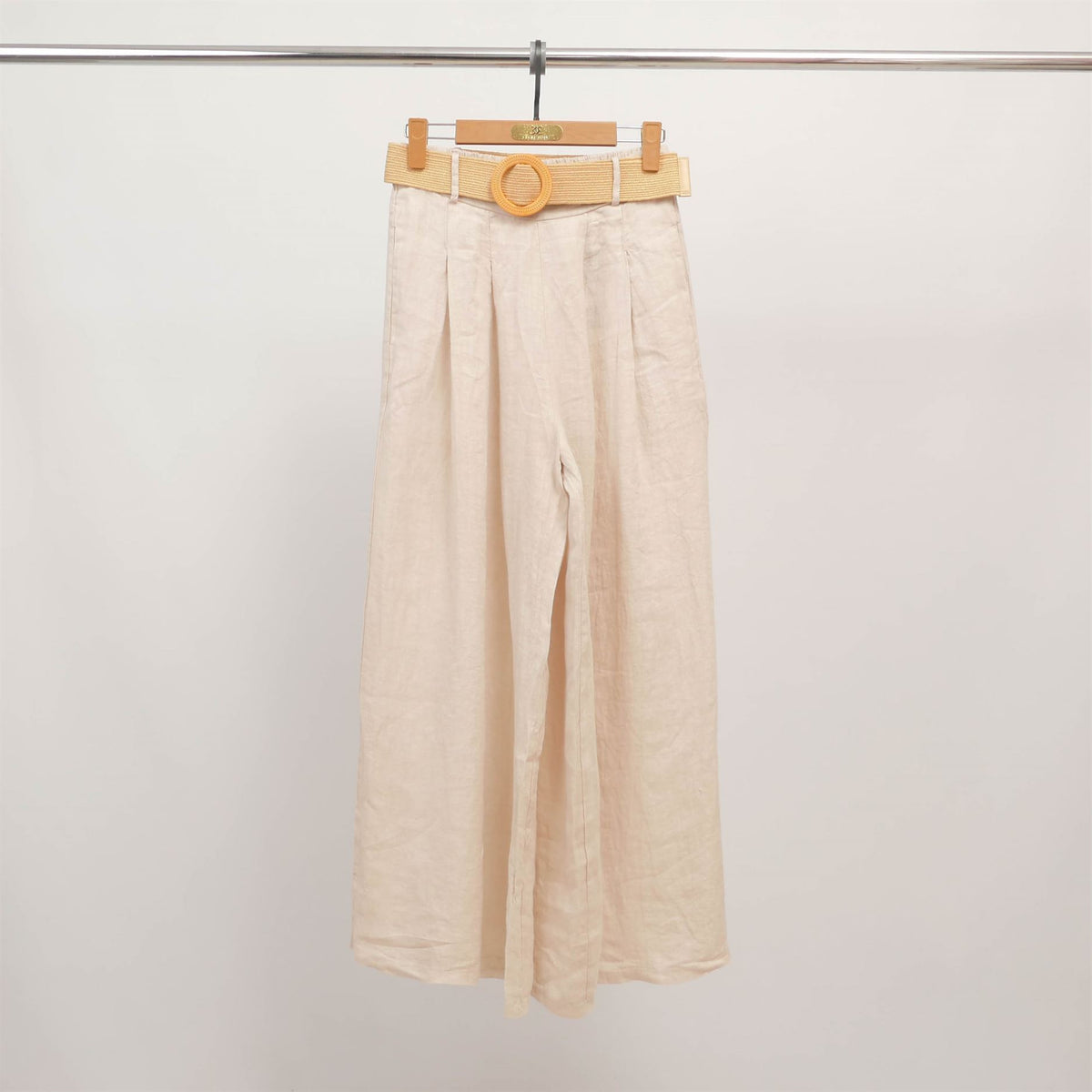 Wide leg linen trousers with braided belt yx23097