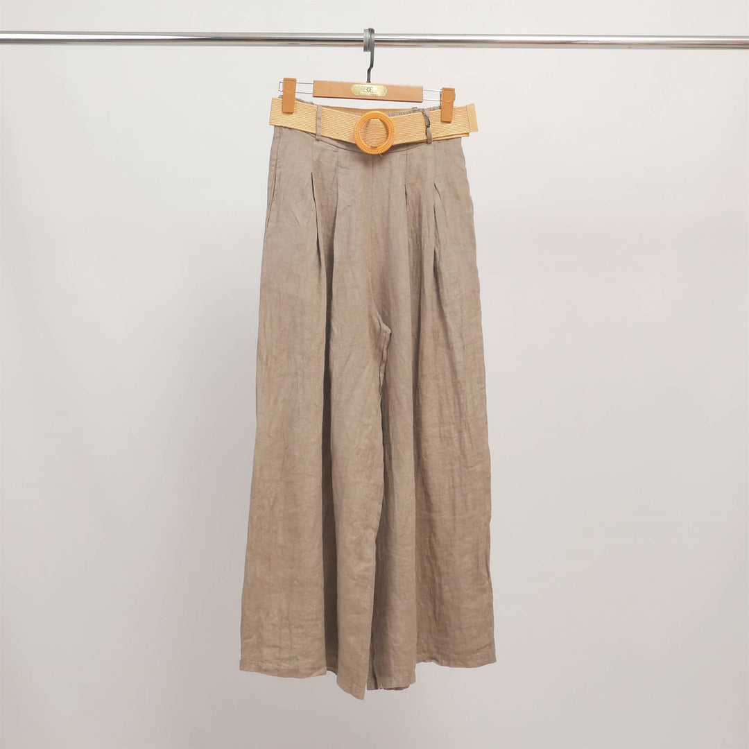 Wide-leg linen trousers with braided belt YX23097
