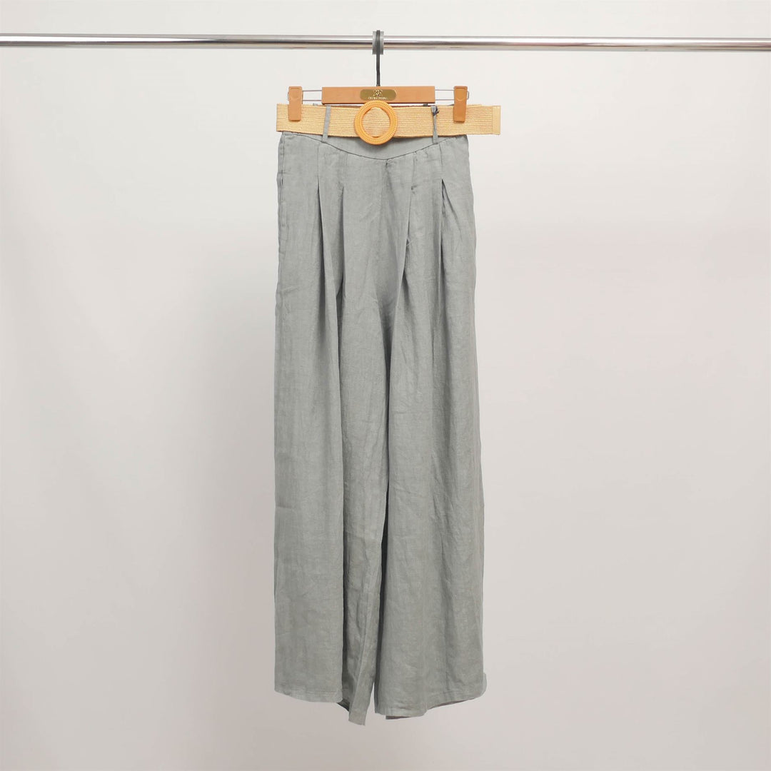 Wide-leg linen trousers with braided belt YX23097