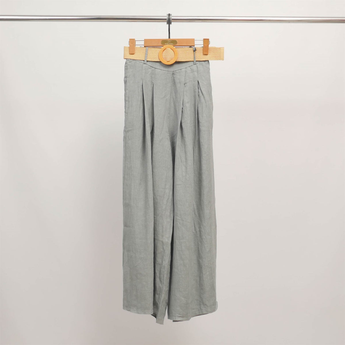 Wide leg linen trousers with braided belt yx23097