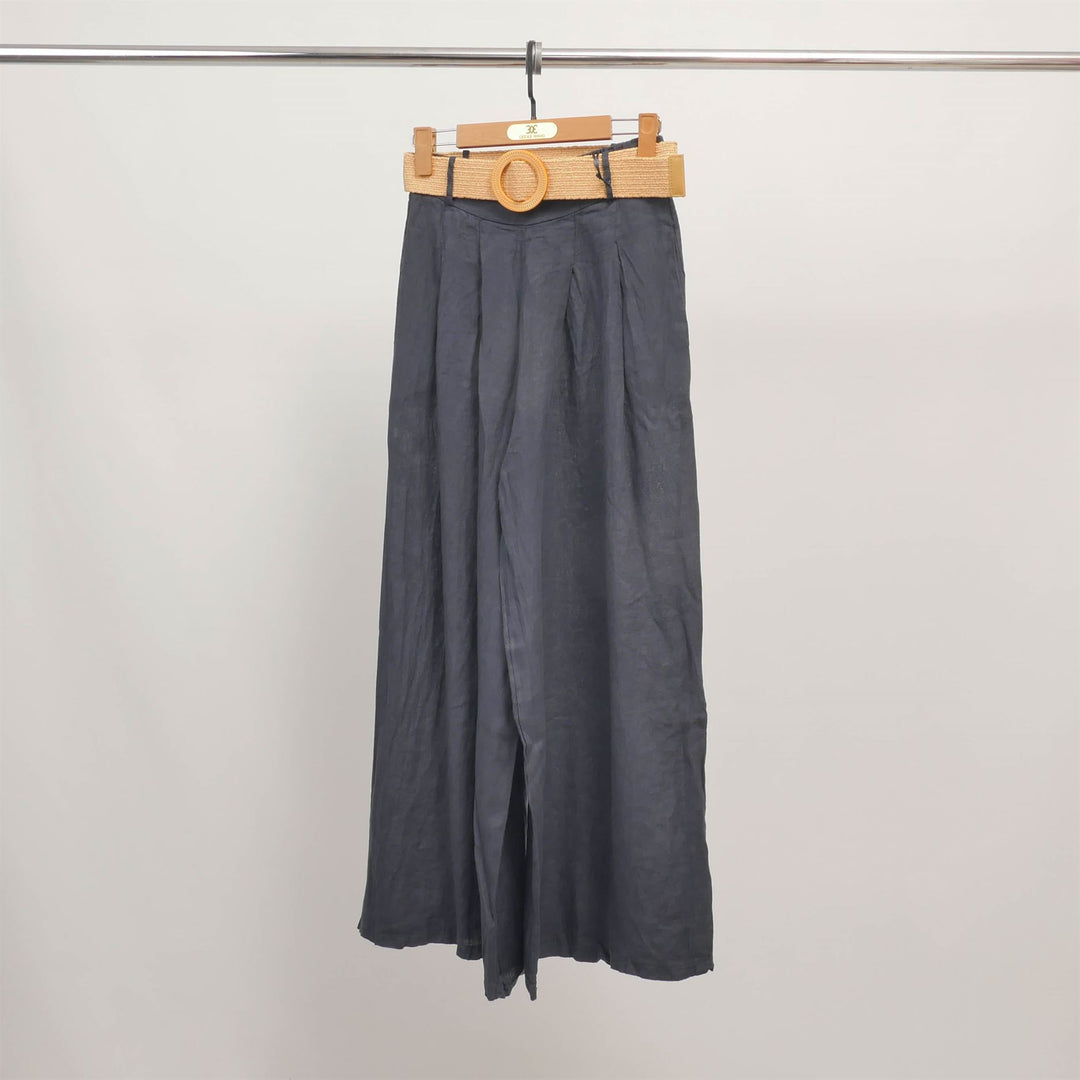 Wide-leg linen trousers with braided belt YX23097