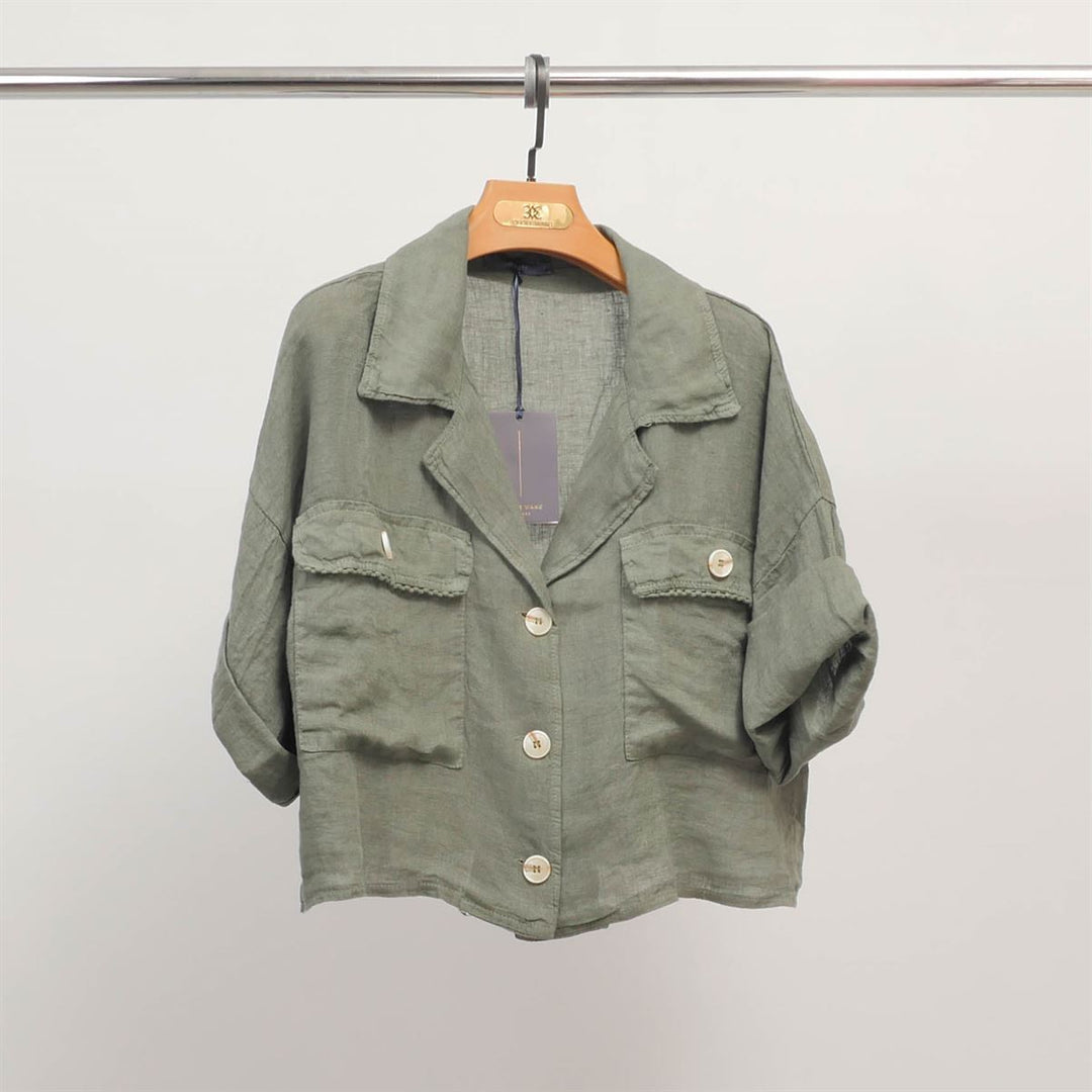 Linen shirt with rolled-up sleeves YX89382