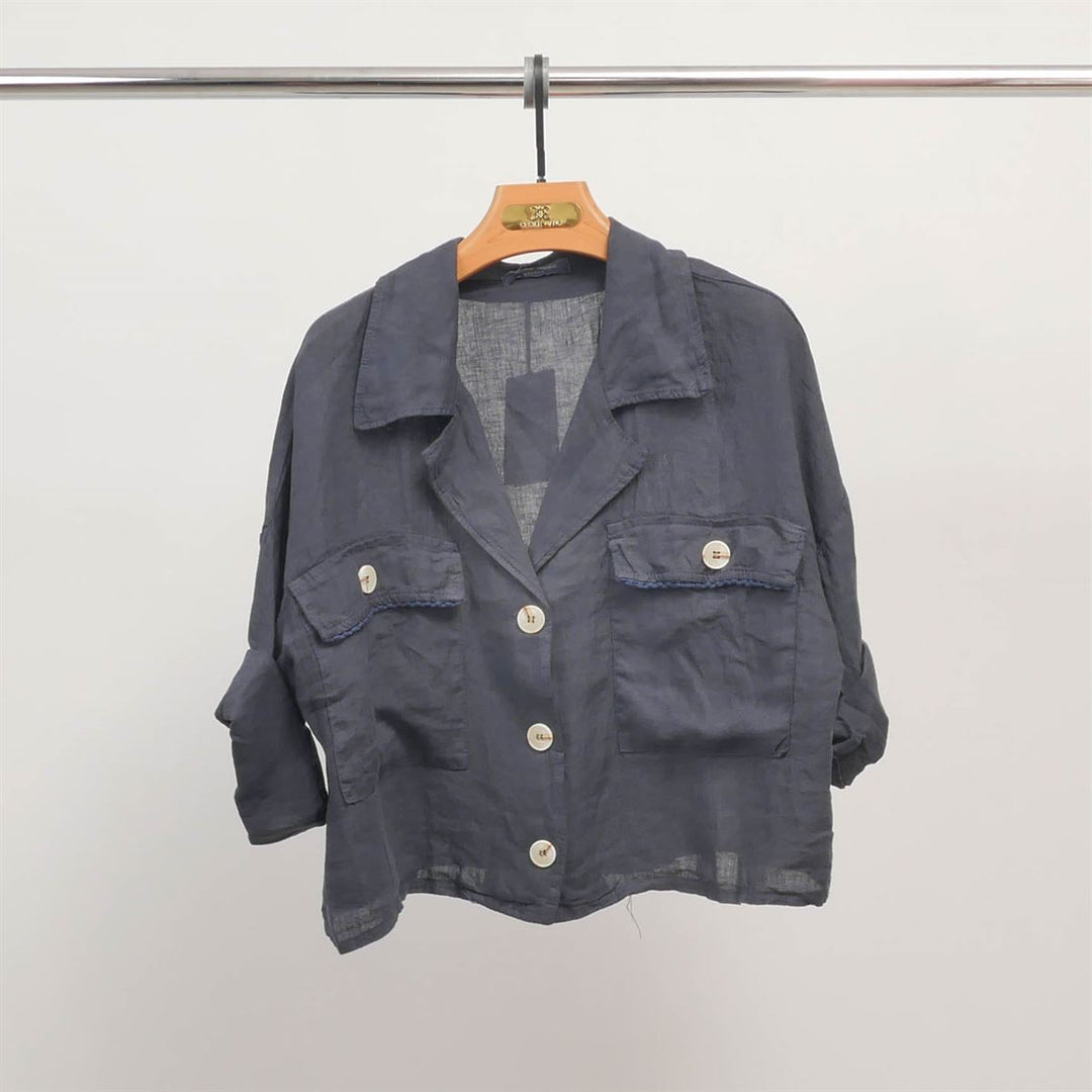 Linen shirt with rolled-up sleeves YX89382