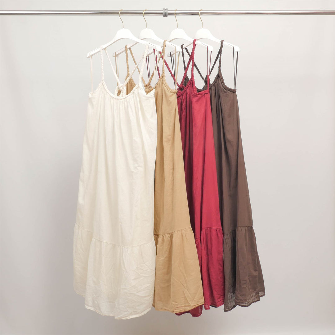 Robe bohème à bretelles tressées et volant bas – BCG01098
