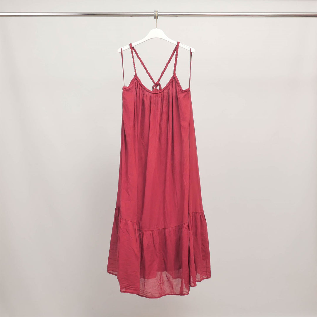 Robe bohème à bretelles tressées et volant bas – BCG01098