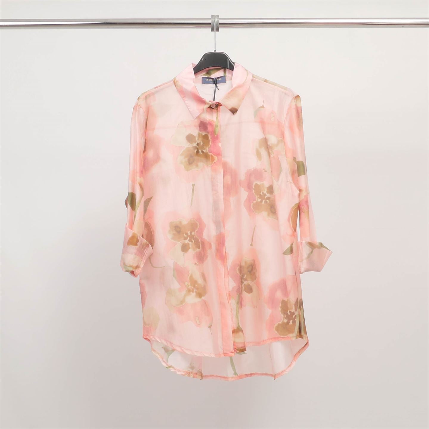 Chemise florale transparente rose en lyocell TDM50320-17