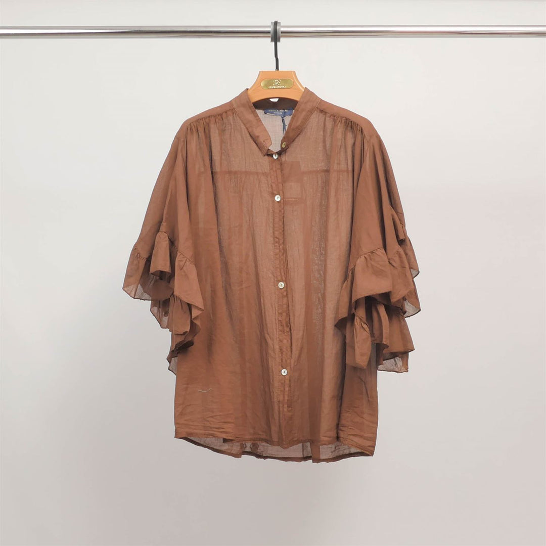 Loose-fitting shirt with ruffled sleeves DB84091