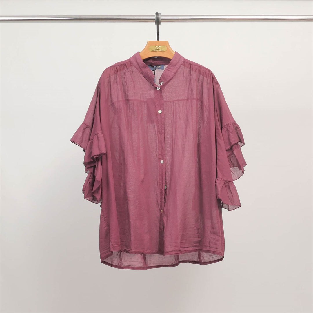 Loose-fitting shirt with ruffled sleeves DB84091