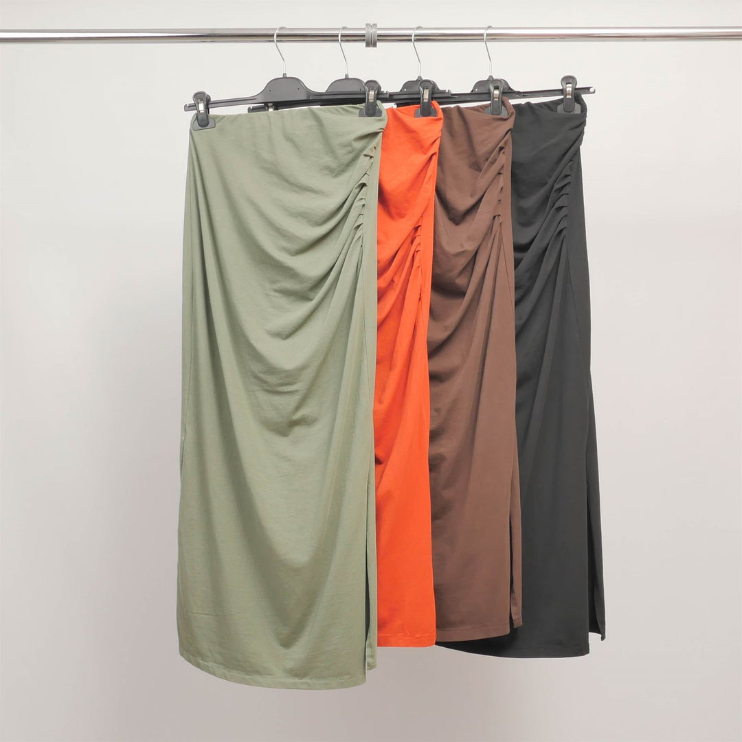 Draped midi skirt in stretch cotton TDM59723-2