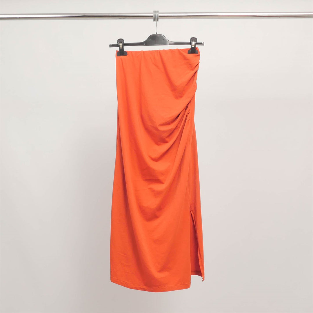 Draped midi skirt in stretch cotton TDM59723-2