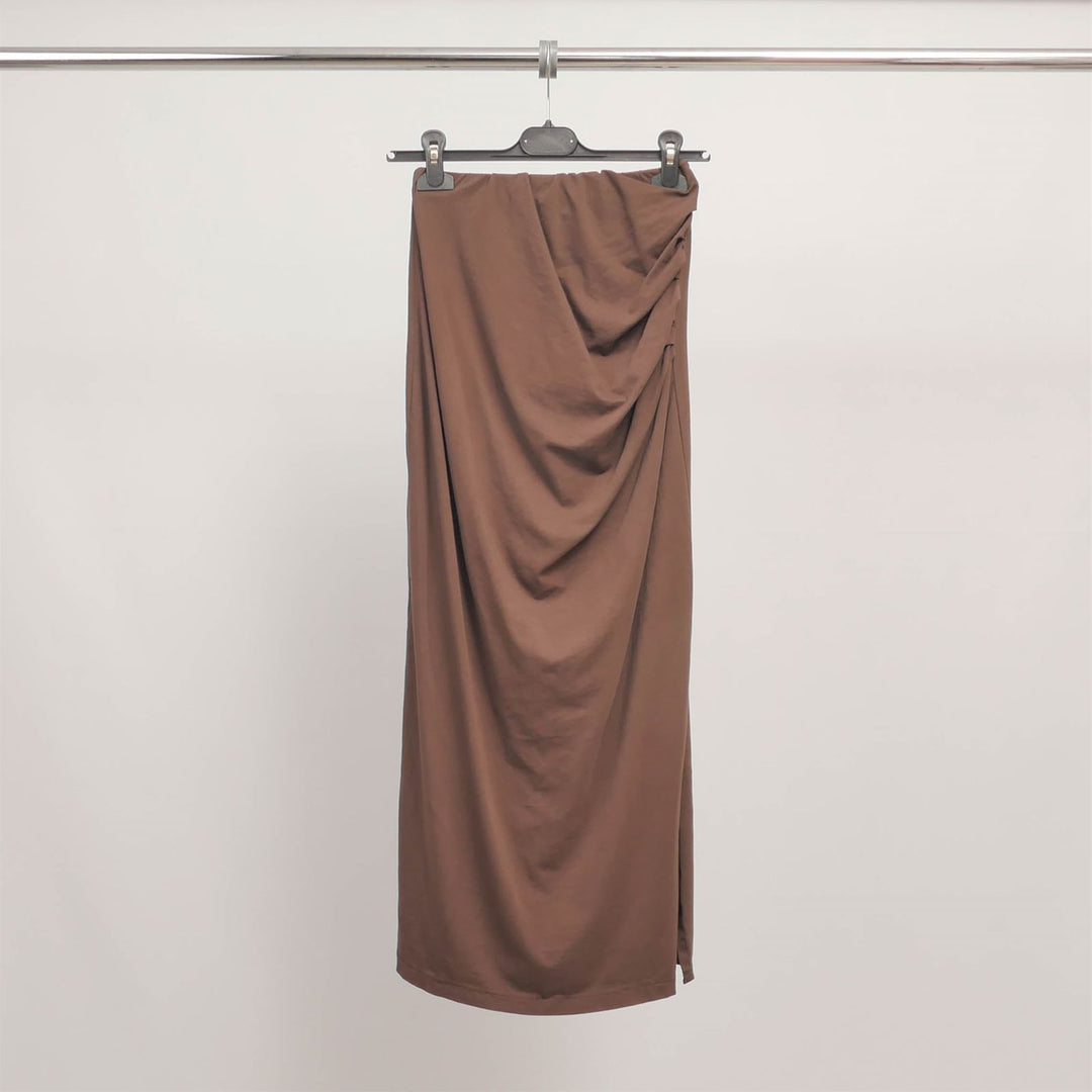 Draped midi skirt in stretch cotton TDM59723-2