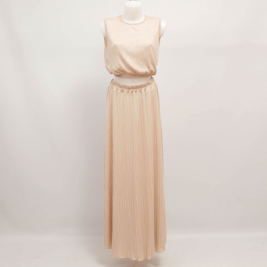 Ensemble top et jupe plissée scintillant nude TDM31323-6