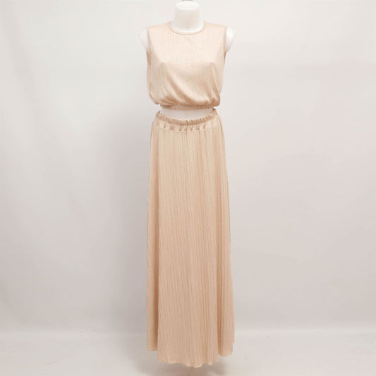 Ensemble top et jupe plissée scintillant nude TDM31323-6