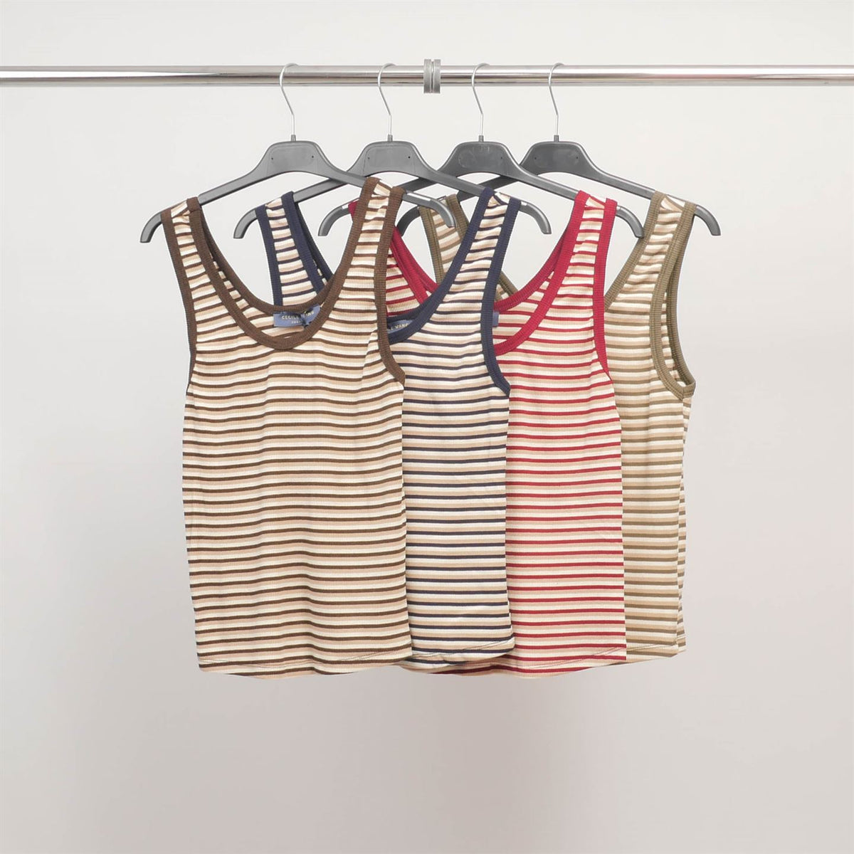 Stretch ribbed striped tank top cwm54216