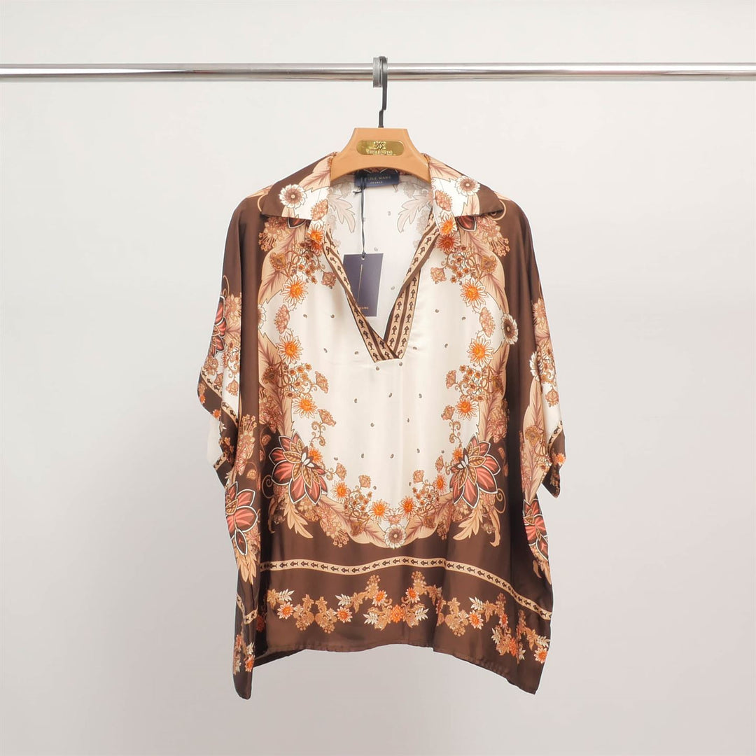 Flowy tunic with scarf print and V-neck KD9117VS-8
