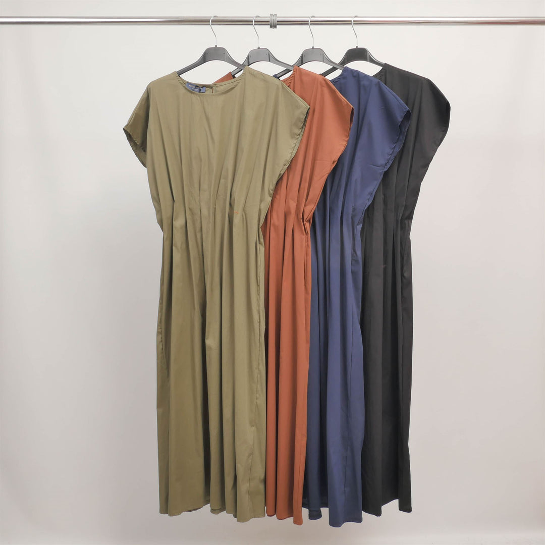 Flowy short-sleeved dress in stretch cotton TDM56925