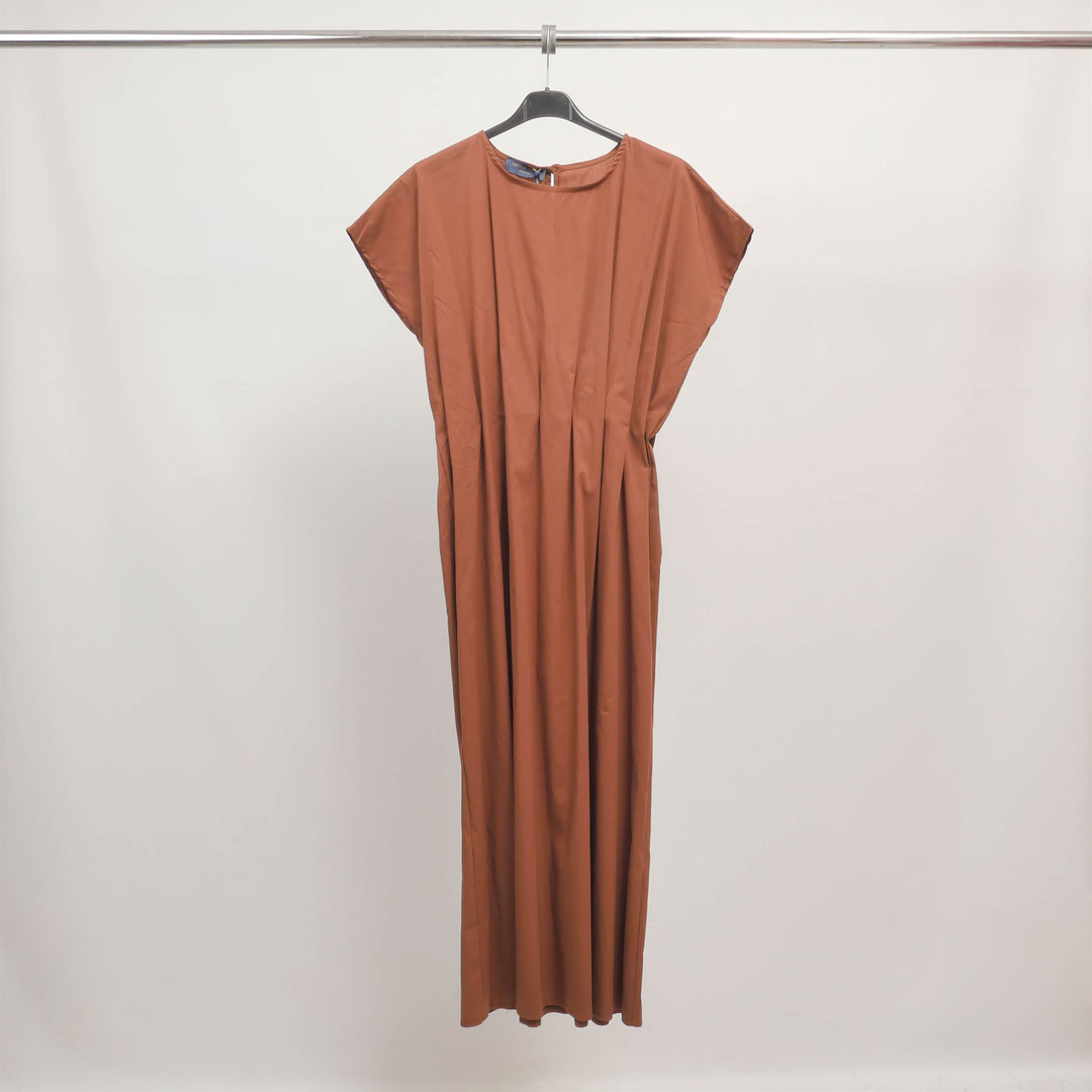 Flowy short-sleeved dress in stretch cotton TDM56925