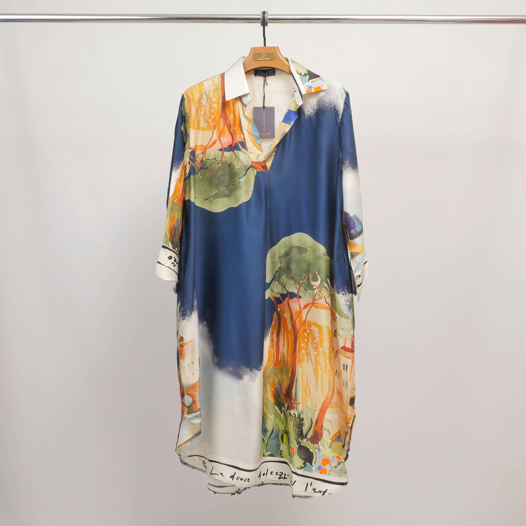 Watercolor print long-sleeved dress KD6120VS-22