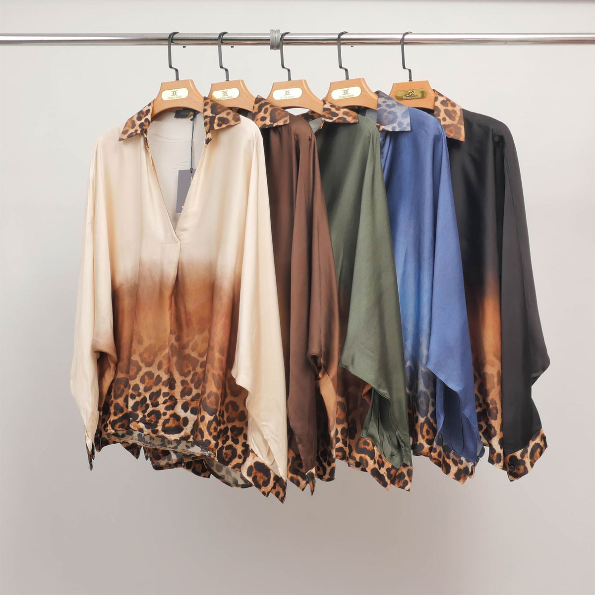 Flowy tunic with gradient leopard print collar kd9233vs 23