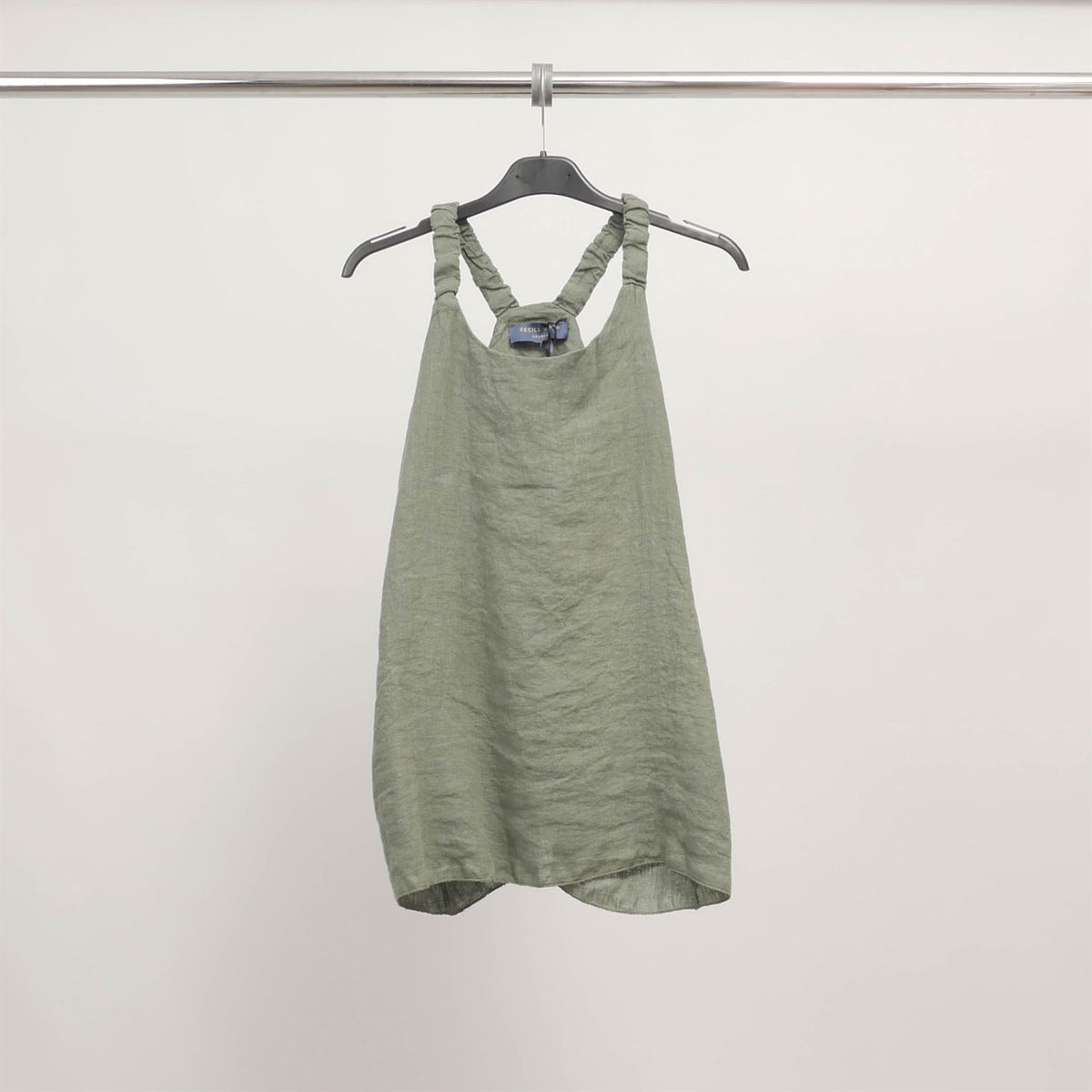 Linen tank top with gathered straps tdm61725
