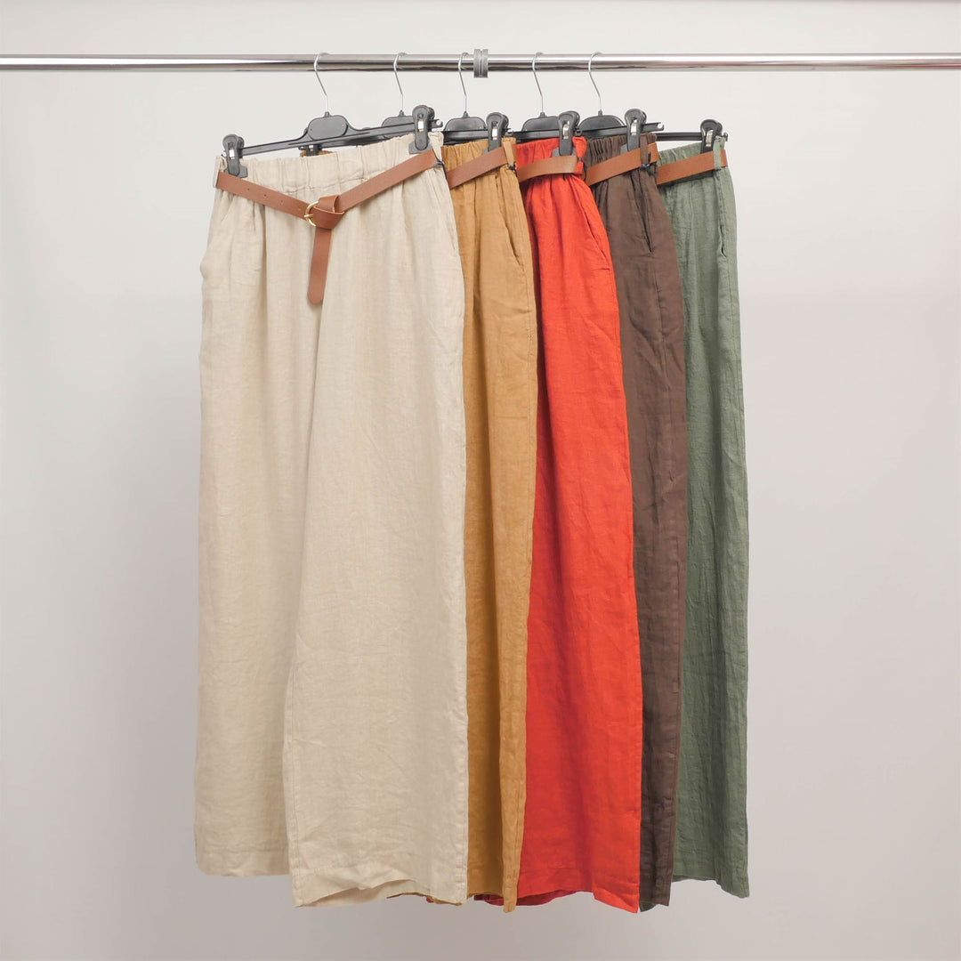 Pantalon large en lin avec ceinture TDM78223-L