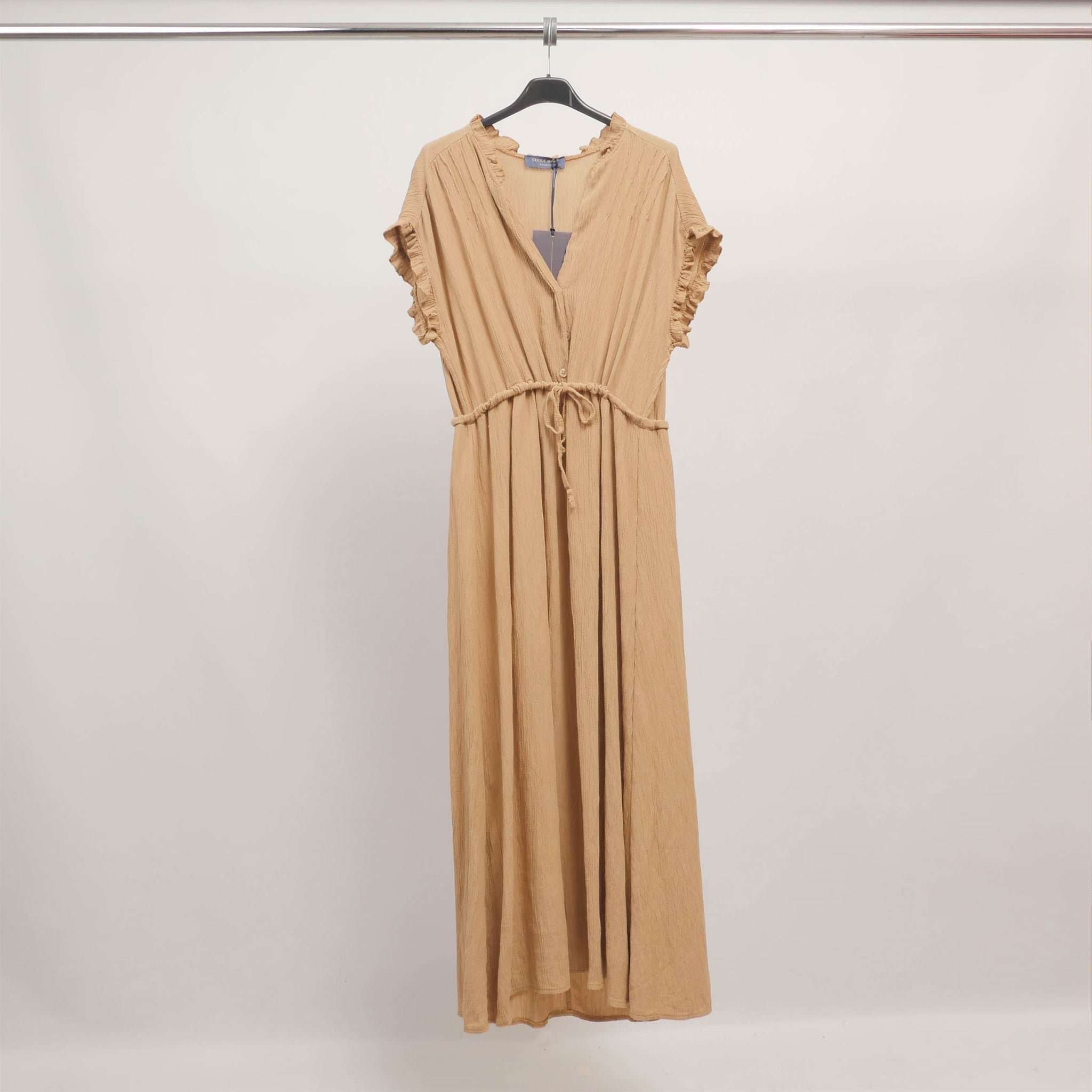 Robe longue en lin col volanté  TDM37925