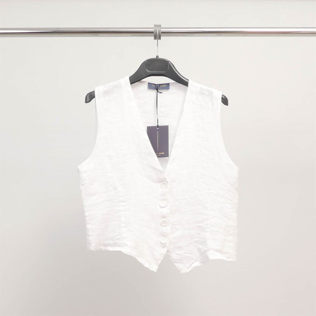 Gilet sans manches en lin boutonné TDM08924