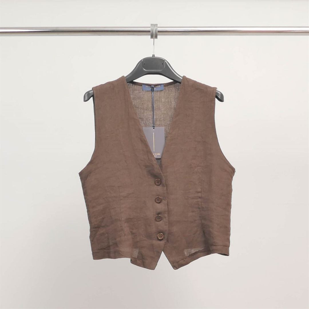 Gilet sans manches en lin boutonné TDM08924