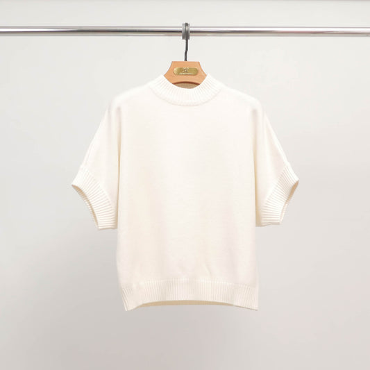 Pull col montant manches courtes en maille fine HY25101