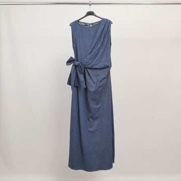 Robe longue nouée à la taille bleu indigo TDM27125-2