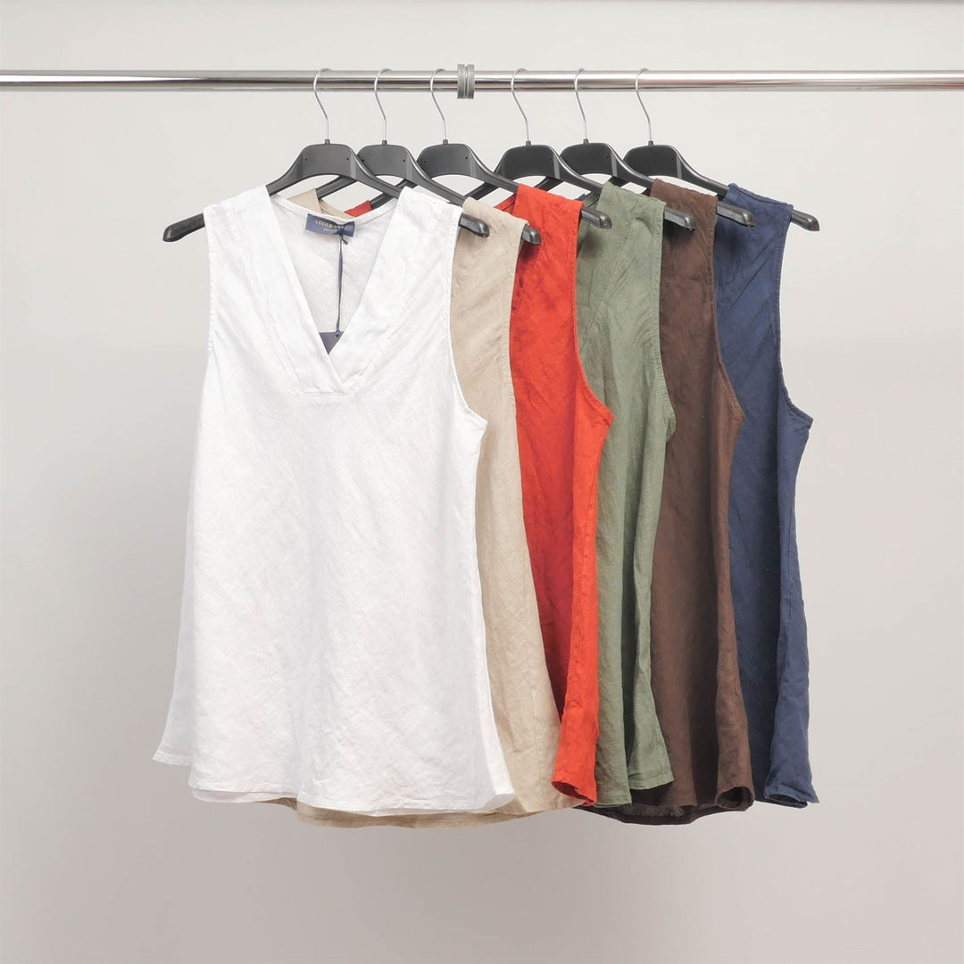 Sleeveless linen V-neck top TDM65825