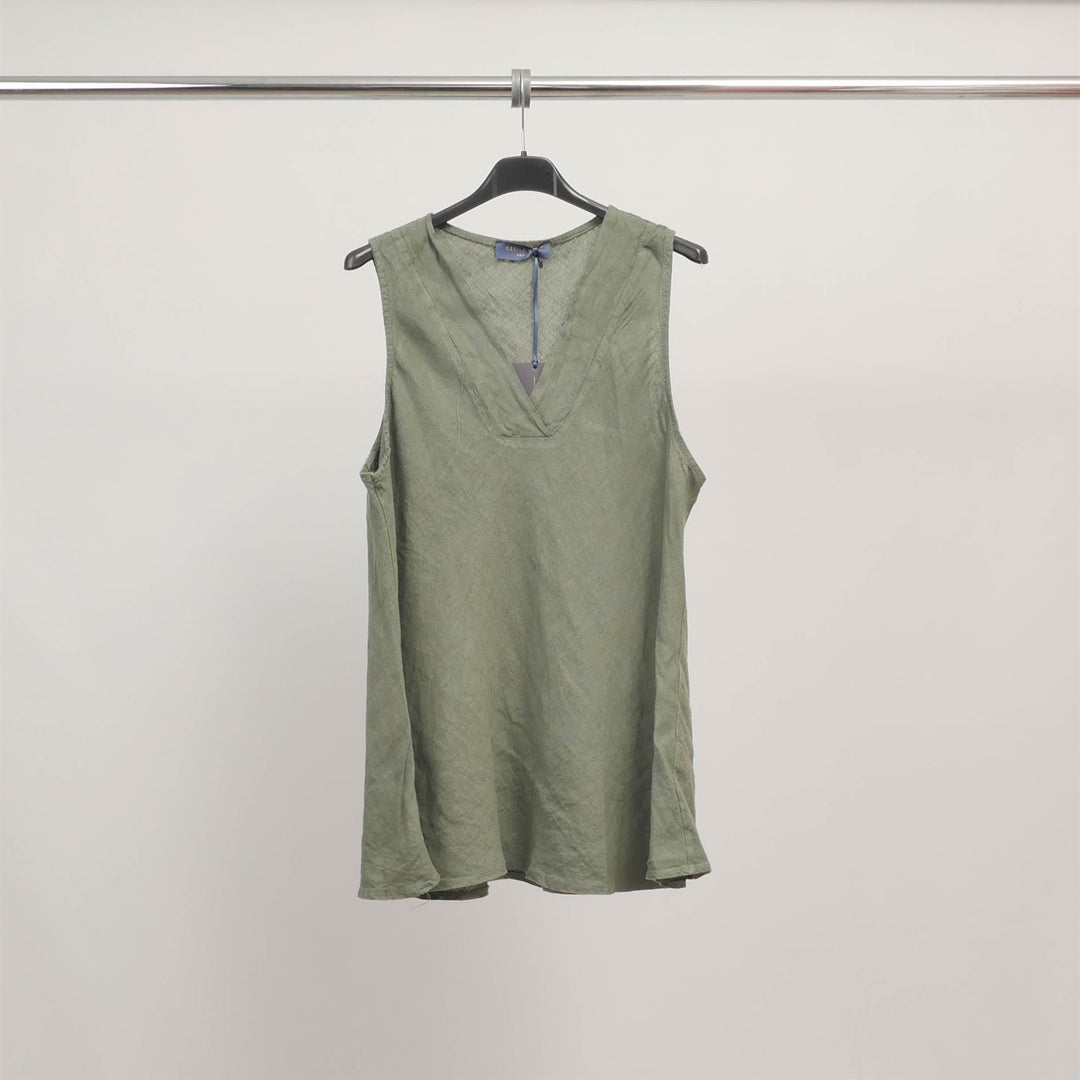 Sleeveless linen V-neck top TDM65825
