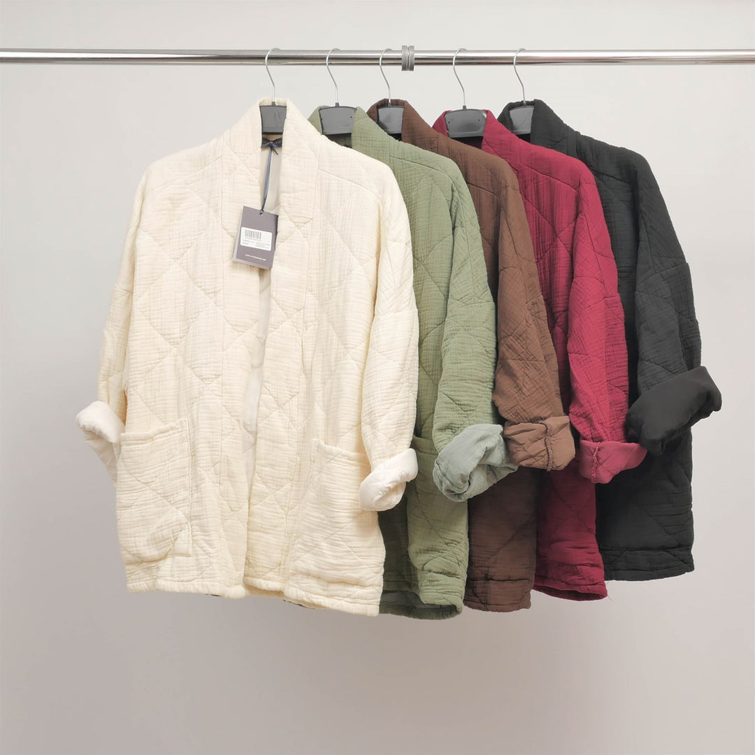 Quilted cotton jacket with kimono collar TDM88021-14