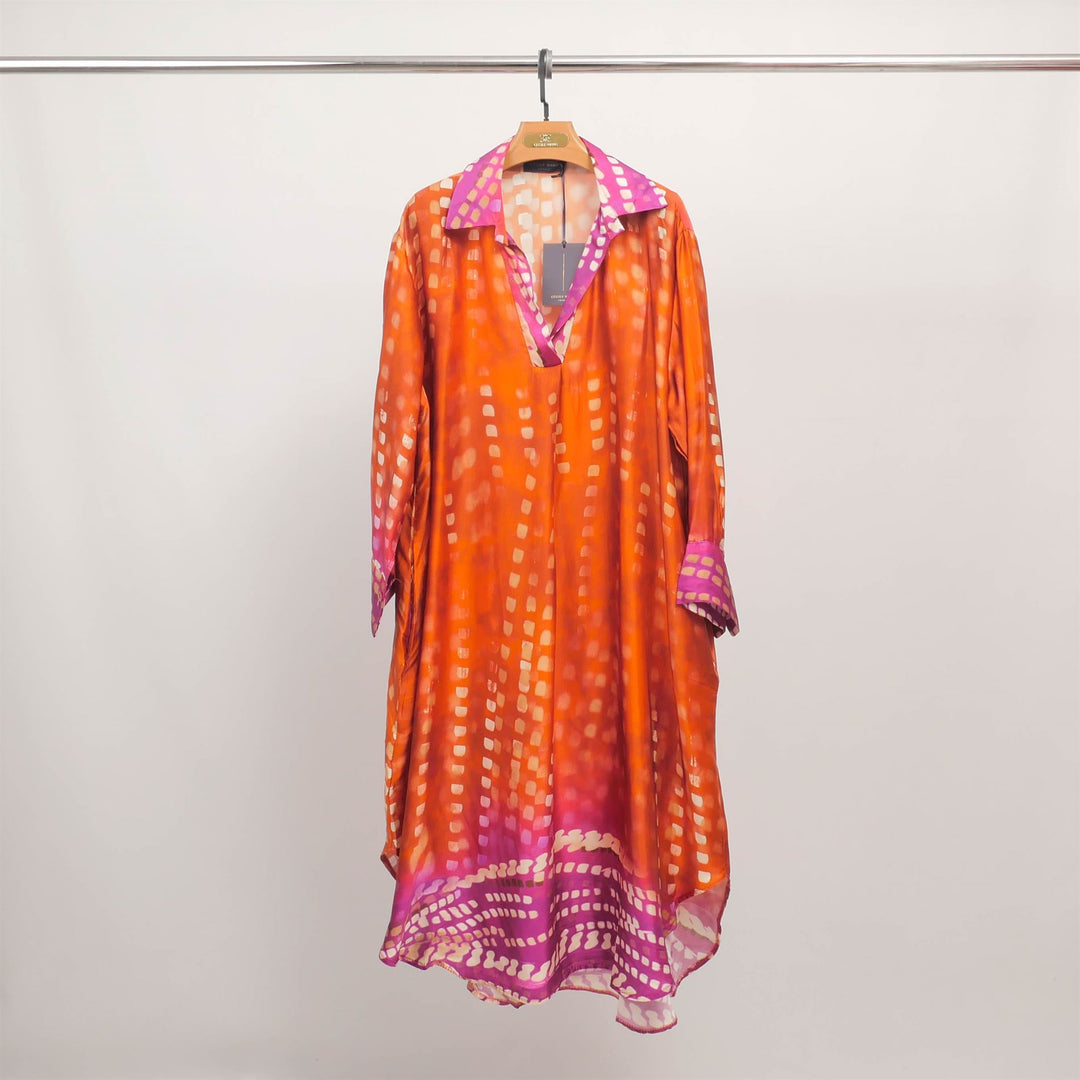 Printed flowy dress with shirt collar KD6120VS-8