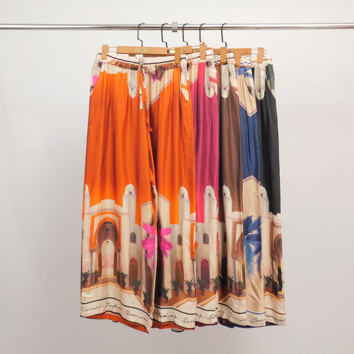 Wide leg trousers with oriental architecture print kd6637vs 26