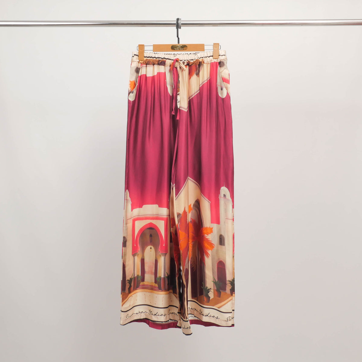 Wide leg trousers with oriental architecture print kd6637vs 26