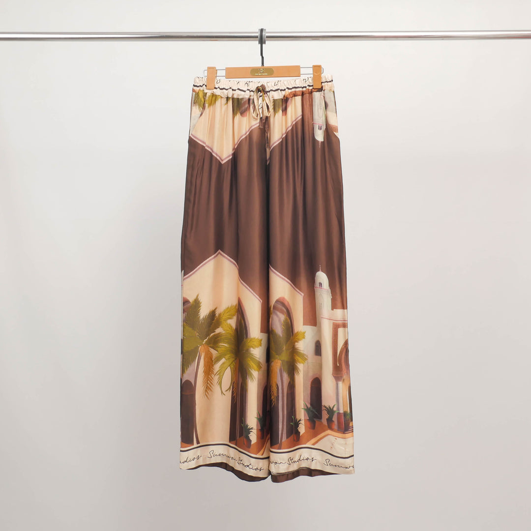 Wide-leg trousers with oriental architecture print KD6637VS-26